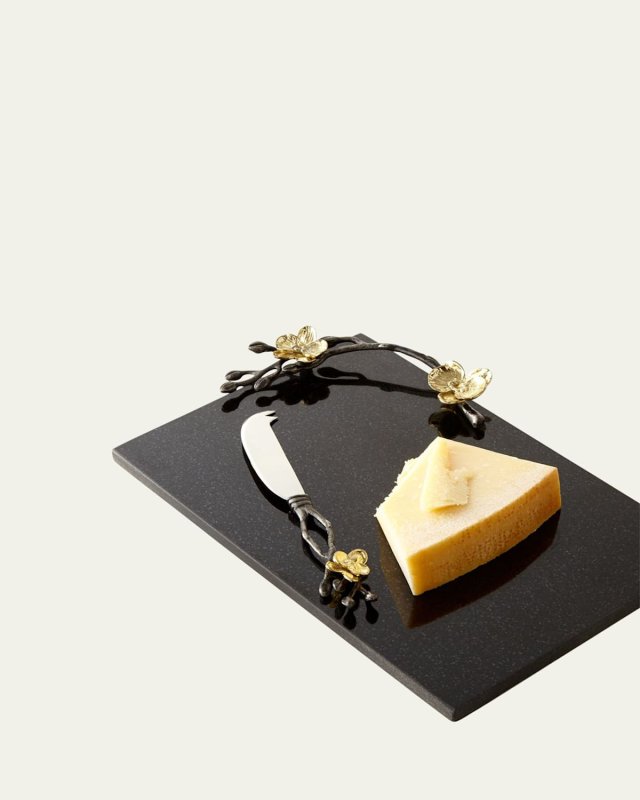 Gold Orchid Small Cheese Board & Knife